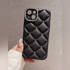 Luxury Quilted Black iPhone 16 Case with Rhinestone Accents